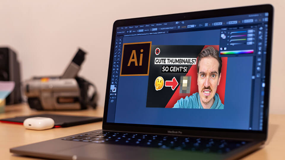 Ein Laptop auf dem grade ein Thumbnail erstellt wird